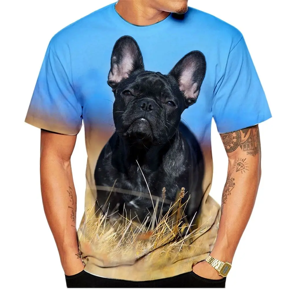 Animal French Bulldog 3D Print T Shirts Summer Men\'s O-Neck Short Sleeve T-shirt Oversized Streetwear Boys Kids Cute Tees Tops