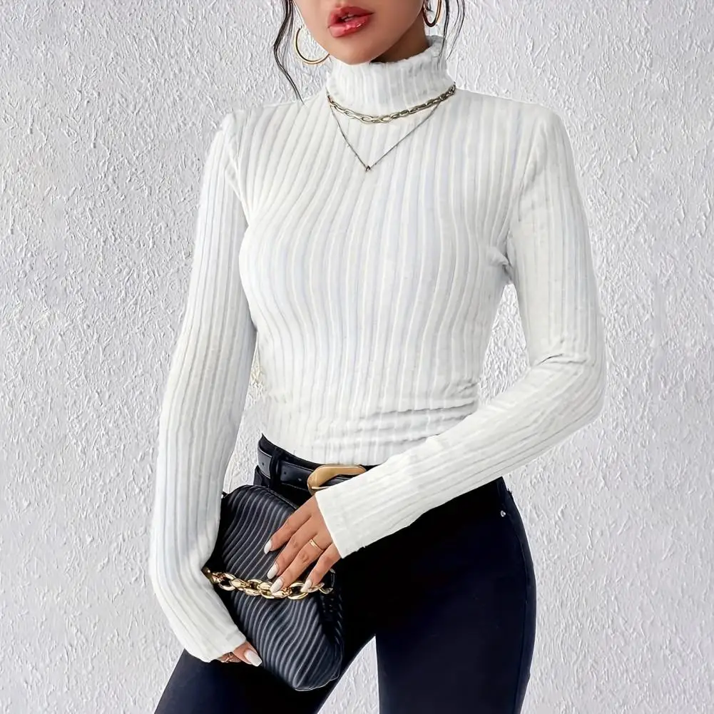 Lässiger Rollkragenpullover, stilvoller Damen-Rollkragenpullover mit geripptem Boden, schmal geschnittene Strickwaren für den Winter für Damen