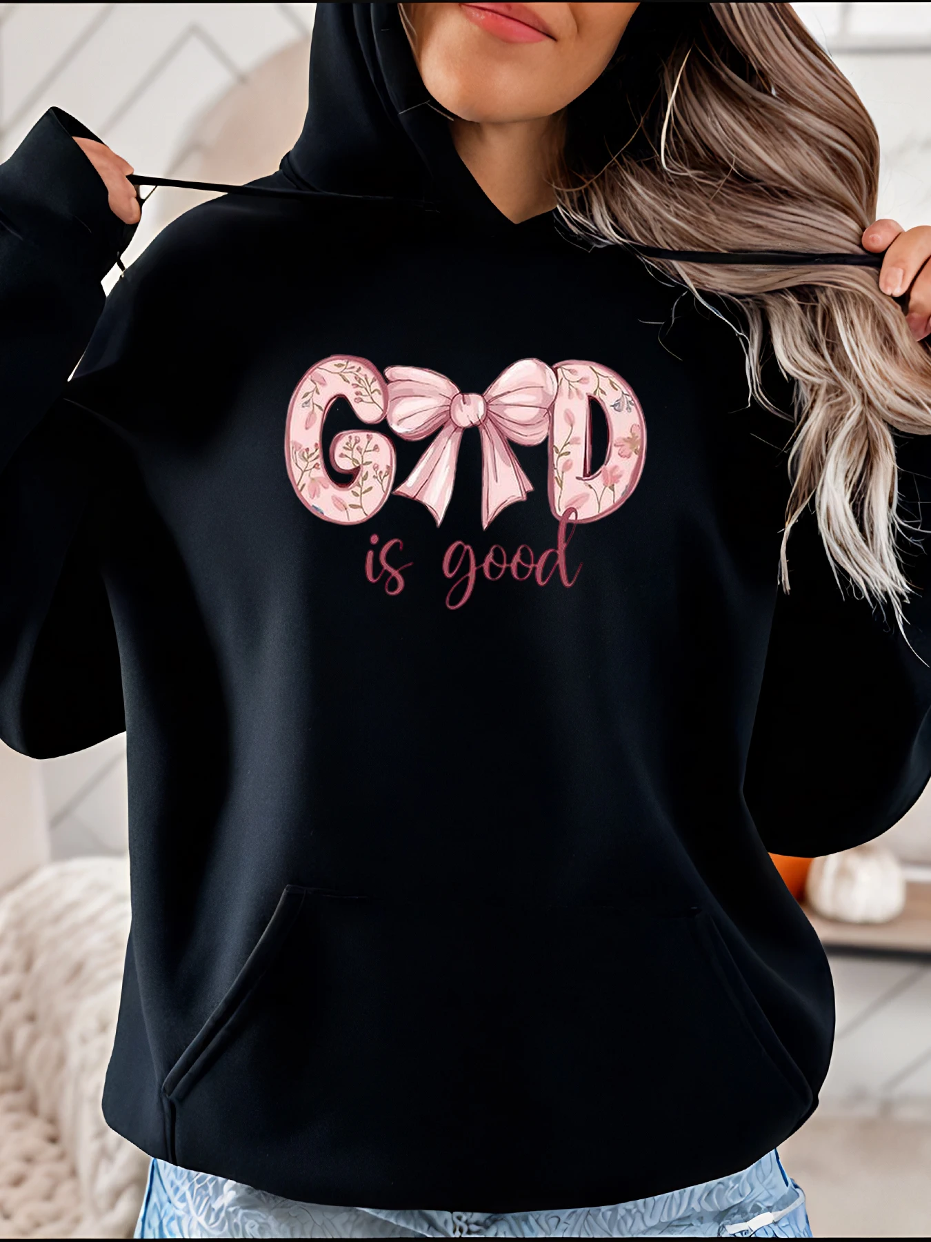 

Женская толстовка с капюшоном с цветочным бантом God Is Good, пуловер с христианской веррой, повседневная свободная модная верхняя одежда 280