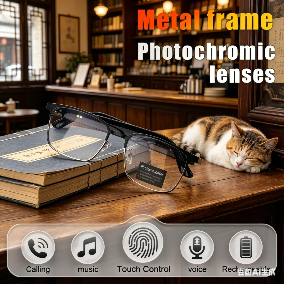 

Lavish Sculpted AI Smart Glasses Metal Frame Color-changing Lenses Multi-function Wireless Bluetooth Headset Call Dual Touch Men
