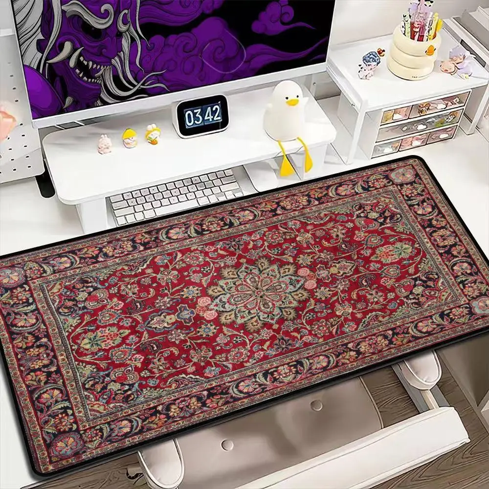 Vintage Persian Rug Pattern Large Mouse Pad, Non-slip Desk Mat, Retro Oriental Carpet Gaming Keyboard Pad for Office