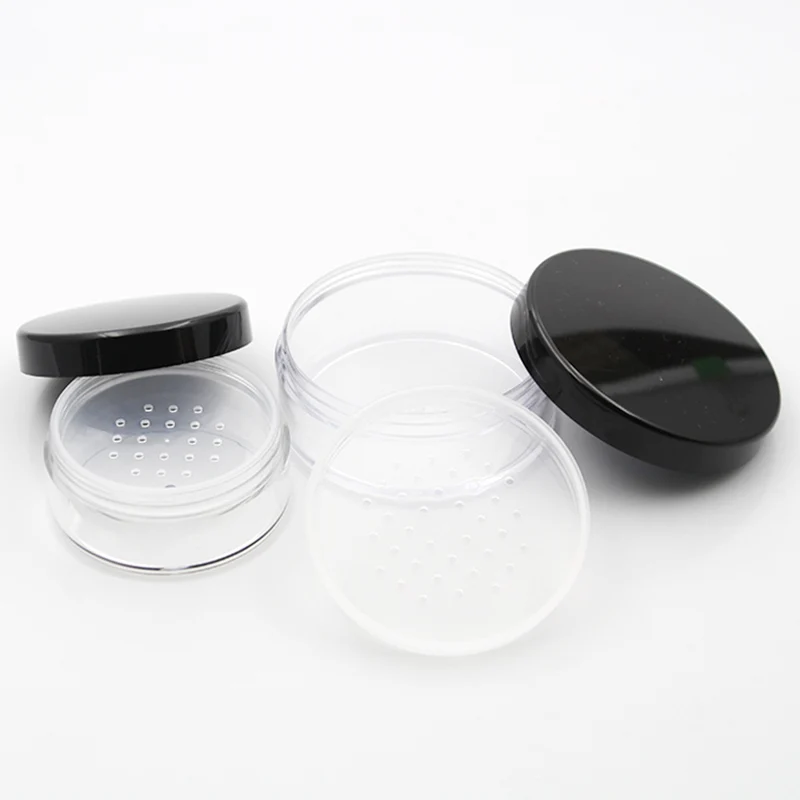 

12 xRefillable Empty Powder Pot With Sieve Cosmetic Makeup Jar Container Handheld Portable Sifter with Black Cap 10g 20g 30g 50g