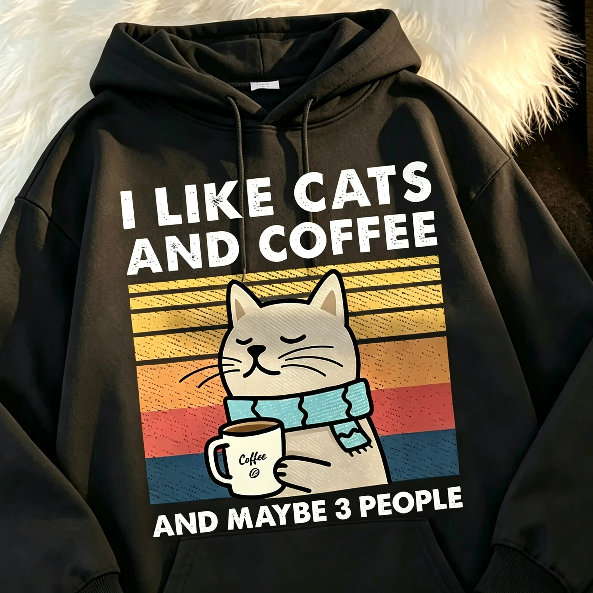 Ich mag Katzen und Kaffee Männer Frauen Hoodie T-Shirt Kleidung Hip Hop Lockerer Hoodie Mode Hoodie Streetwear Paar Kleidung – Detail 8