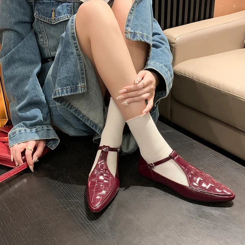 2024 New Spring Women shoes genuine leather Shoes for Women pointed Toe Chunky Heel Shoes Solid Shoes Shallow Flats