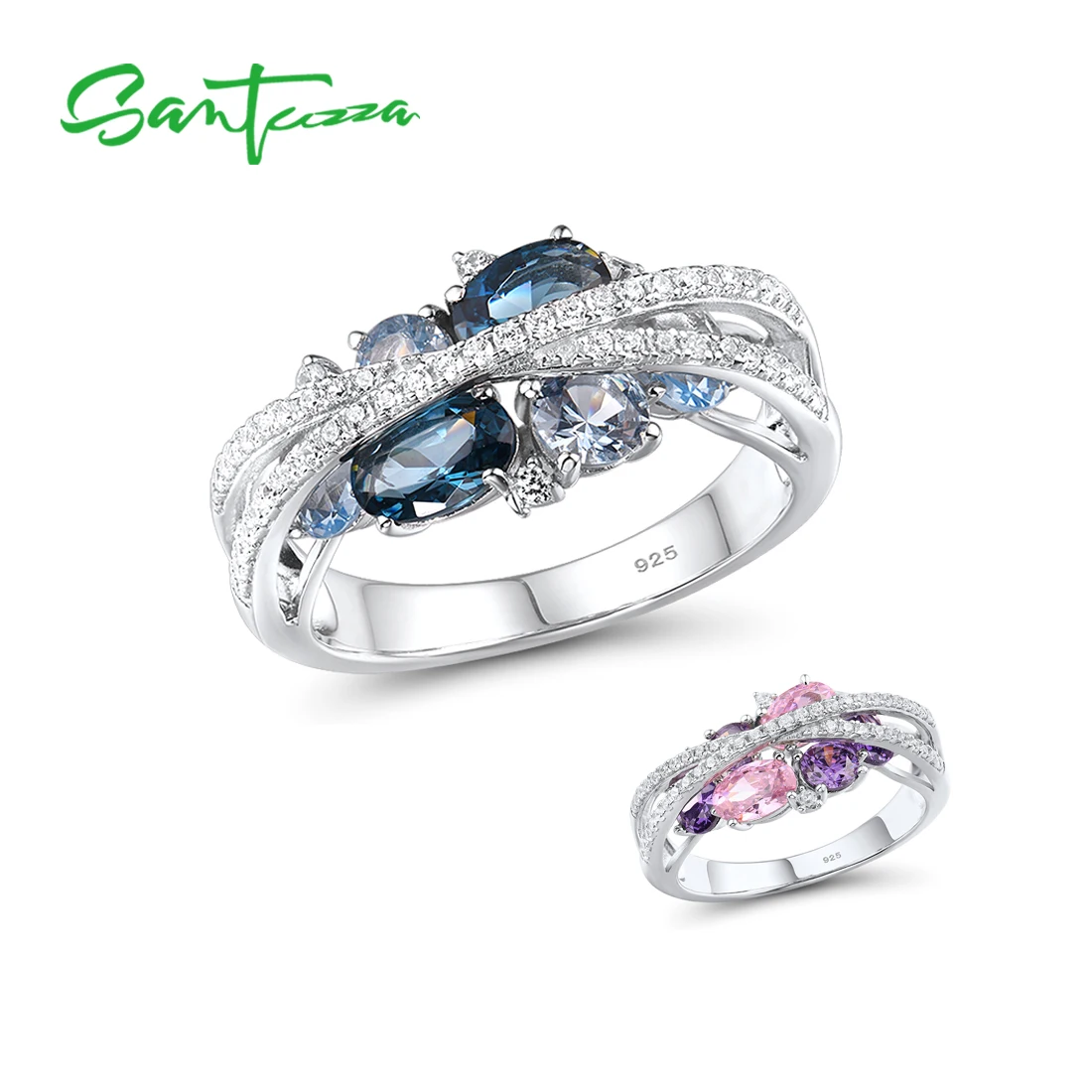 

SANTUZZA Silver Rings For Women Genuine 925 Sterling Silver Shimmering Amethyst Pink Cubic Zirconia Trendy Luxury Fine Jewelry