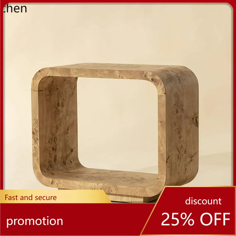 CZ Vintage Wabi-Sabi Style Side Table, Solid Wood Artistic Bedside Table, Zen-Inspired Small Tea Table