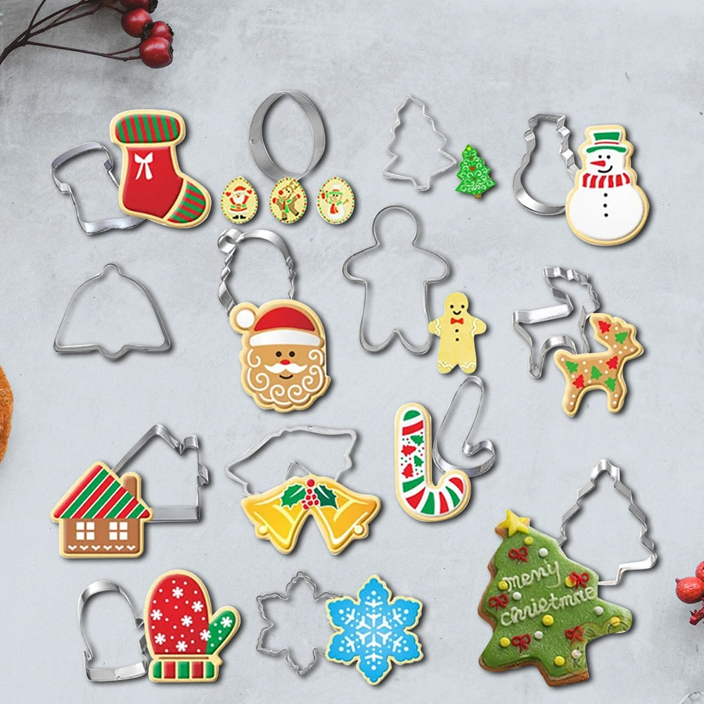 

14Pcs Christmas Cookie Cutters Stainless Steel 3D Cookie Cutter DIY Winter Holiday Cookie Cutter for Making Muffins Biscuits