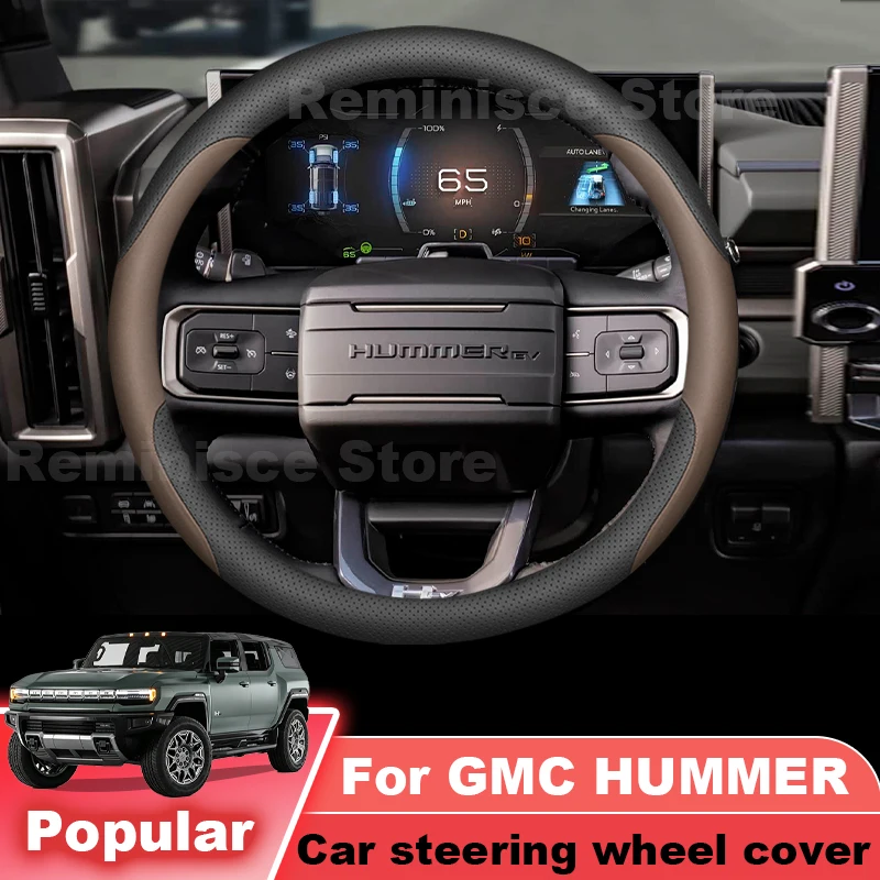 For GMC HUMMER EV 2022 2023 2024 2025 2026 Leather Car Steering Wheel Cover Non Slip Auto Steering Wheel GMC HUMMER Accessories
