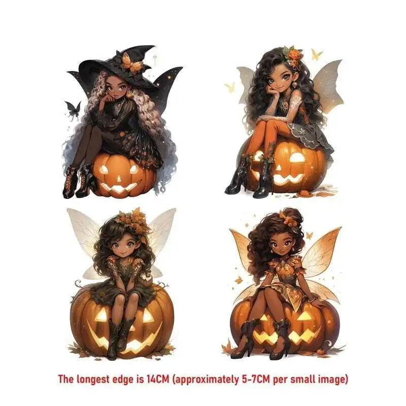 14cm Pumpkin Elf Set Animal Iron On Heat Transfer Stickers For Clothes DTF Pinted Vinyl Thermal Appliques Washable T-Shirt Decal