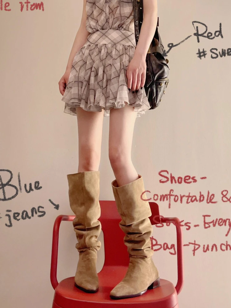 

Summer Fashion Boots Women's Pointed Toe Slimming High Heel Western Cowboy Boots Trendy Waterproof Platform PU Leather