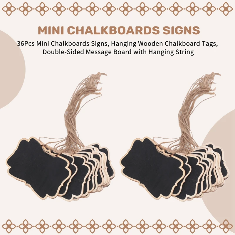 NEW-36Pcs Mini Chalkboards Signs, Hanging Wooden Chalkboard Tags, Double-Sided Message Board With Hanging String