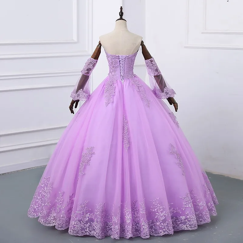 2024 Lace Quinceanera Dresses With Detachable Sleeve Applique Gown Strapless Princess Party Prom Dress Robes Soirée Customized