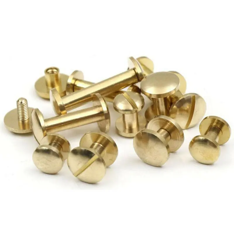 20pcs Solid Brass Binding Chicago Screws Nail Stud Rivets For Photo Album Leather Craft Studs Belt Wallet Fasteners 8mm Flat Cap