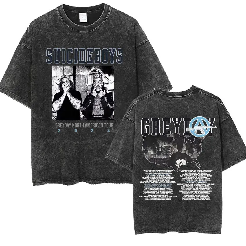 Rock Suicideboys Grey Day 2024 Tour T-shirt Men's Women Harajuku Hip Hop Vintage Washed T Shirts Cotton Casual Oversized T Shirt