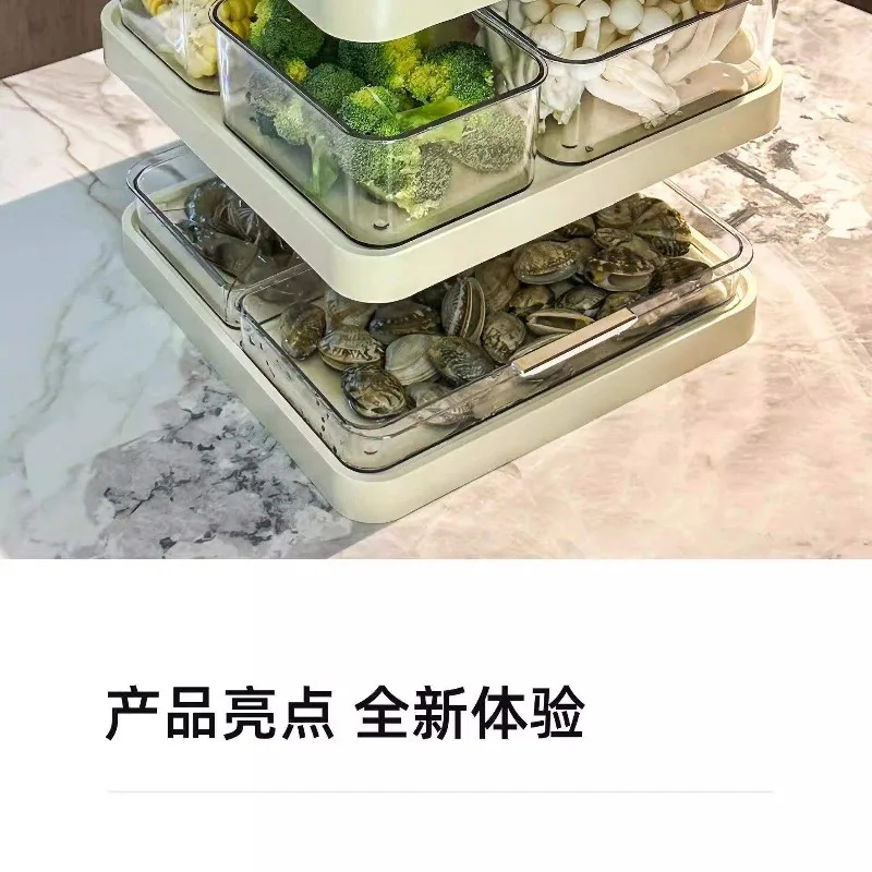 Rotating hot pot platter grid side dish three-layer preparation dish kitchen artifact household multi-functional tray rack
