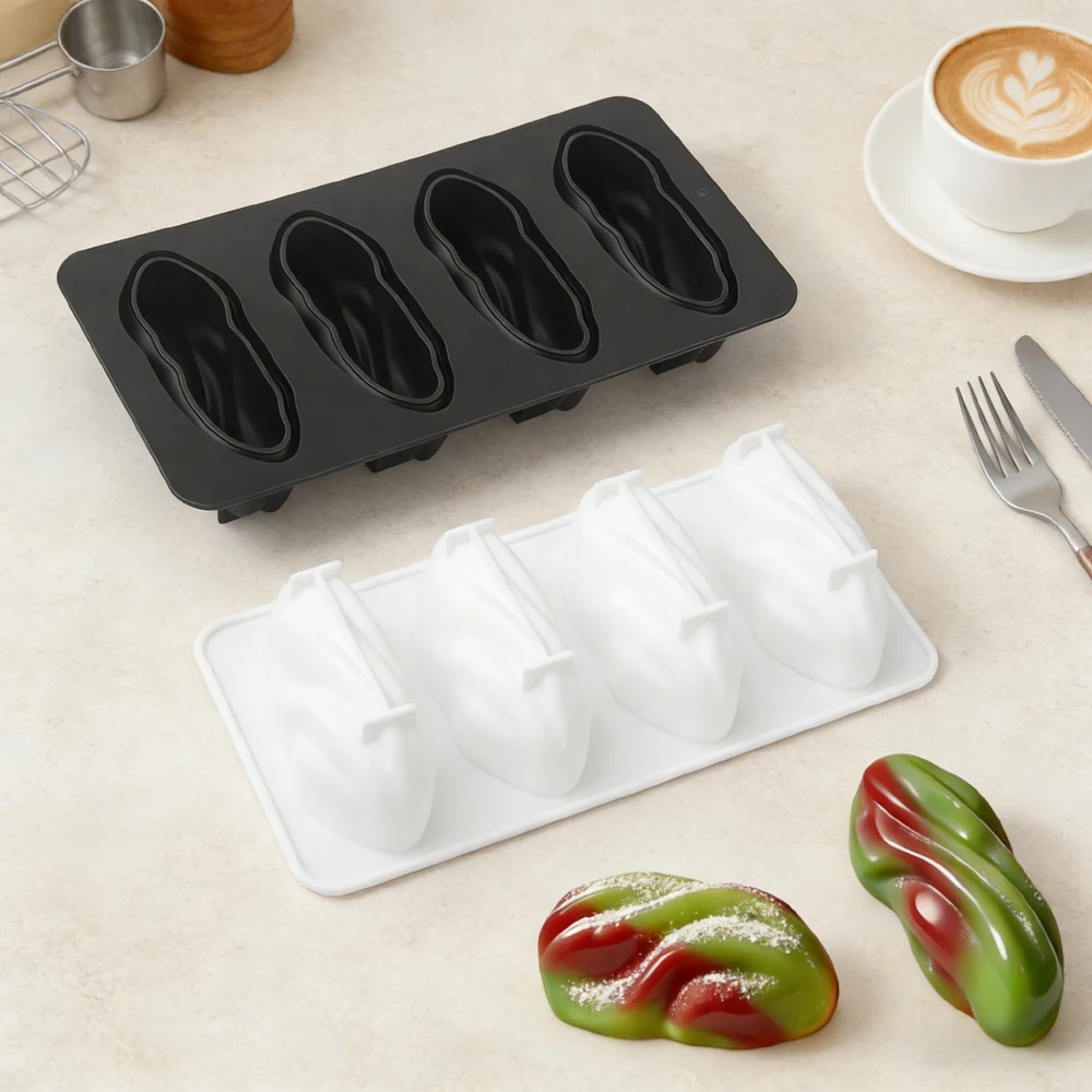 Molde de silicona de grado alimenticio con diseño de pistachos de 1 o 4 cavidades para chocolate, molde de cocina para mousse francés, herramientas de repostería para postres de fiesta