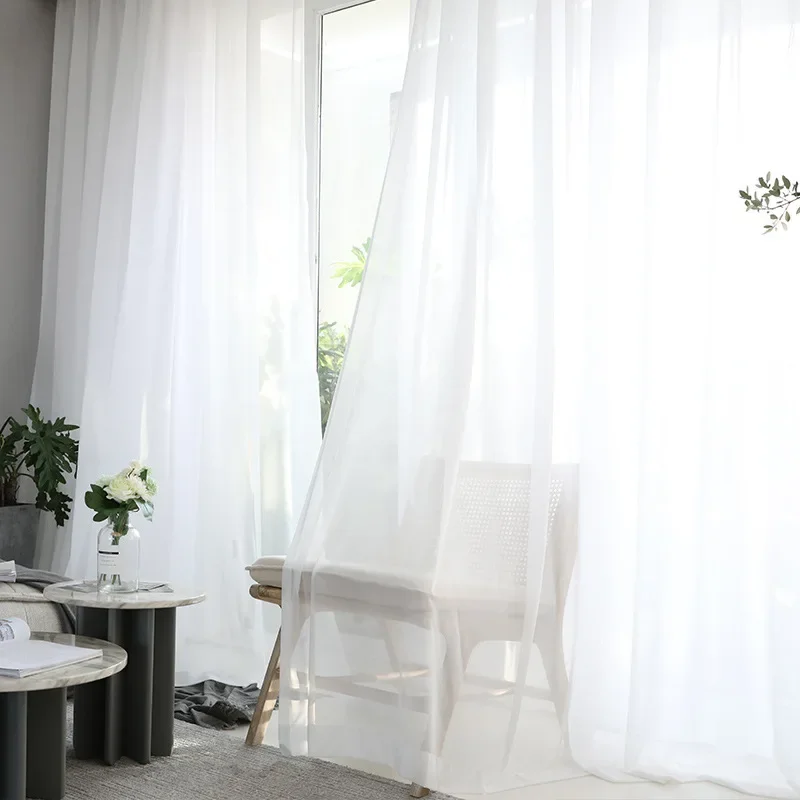 Cortina blanca sólida europea para ventana, cortinas de tul transparente para sala de estar, cocina, tratamientos de ventana modernos, cortinas de gasa