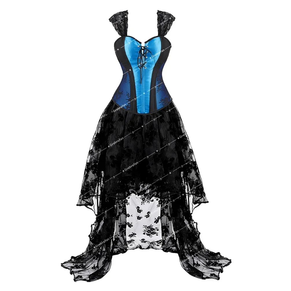 Women's Corset with Straps Gothic Bustier Vest and High Low Skirt Lace-up Corsets Zip Korsett Carnival Party Costumes Plus Size