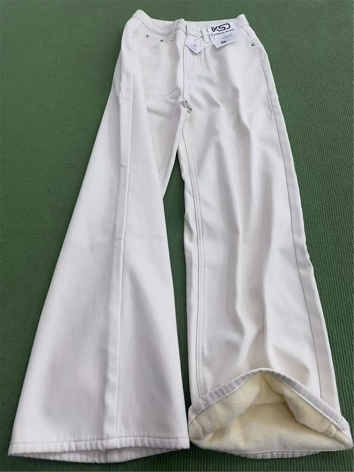 

plus Size Fleece Lined Thick Wide Leg Jeans Women Winter Loose Slimming Drapey Straight Casual Pants High Waist Cotton Blend