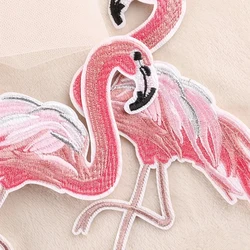 Double Birds Pink Flamingo Patch Embroidery Iron On Patches For Clothes Dresses DIY Accessory Scrapbooking