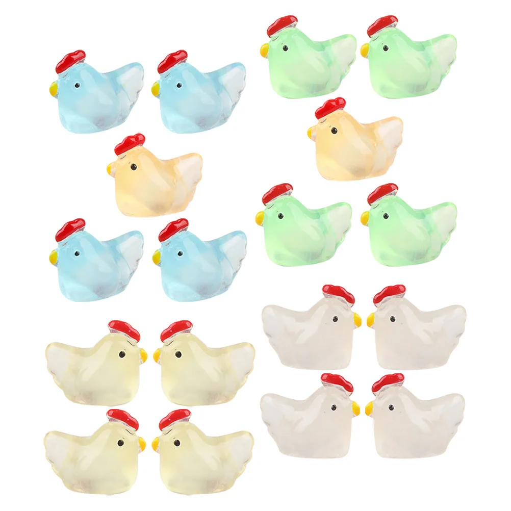 

20 Pcs Mini Chicken Figures Tiny Resin Animals Bulk Night Glow Landscape nament Home Office Desk Decor Accessories Toy Set