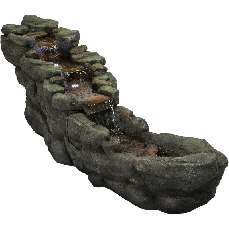 

TZL308 61" Long Rocky River Rapids Fountain with LED Lights, Stunning Outdoor Yard Decor, Cascading Water Fea