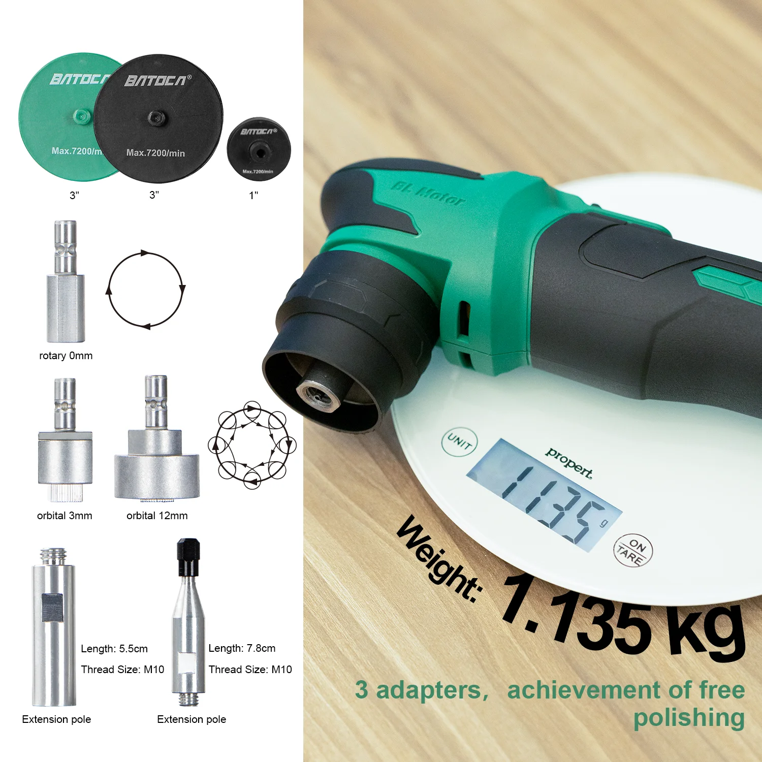 BATOCA-pulidora inalámbrica S4 para coche, máquina de pulido de 3mm/12mm, Orbital aleatorio, libre, 2 piezas, batería de litio de 2.0Ah