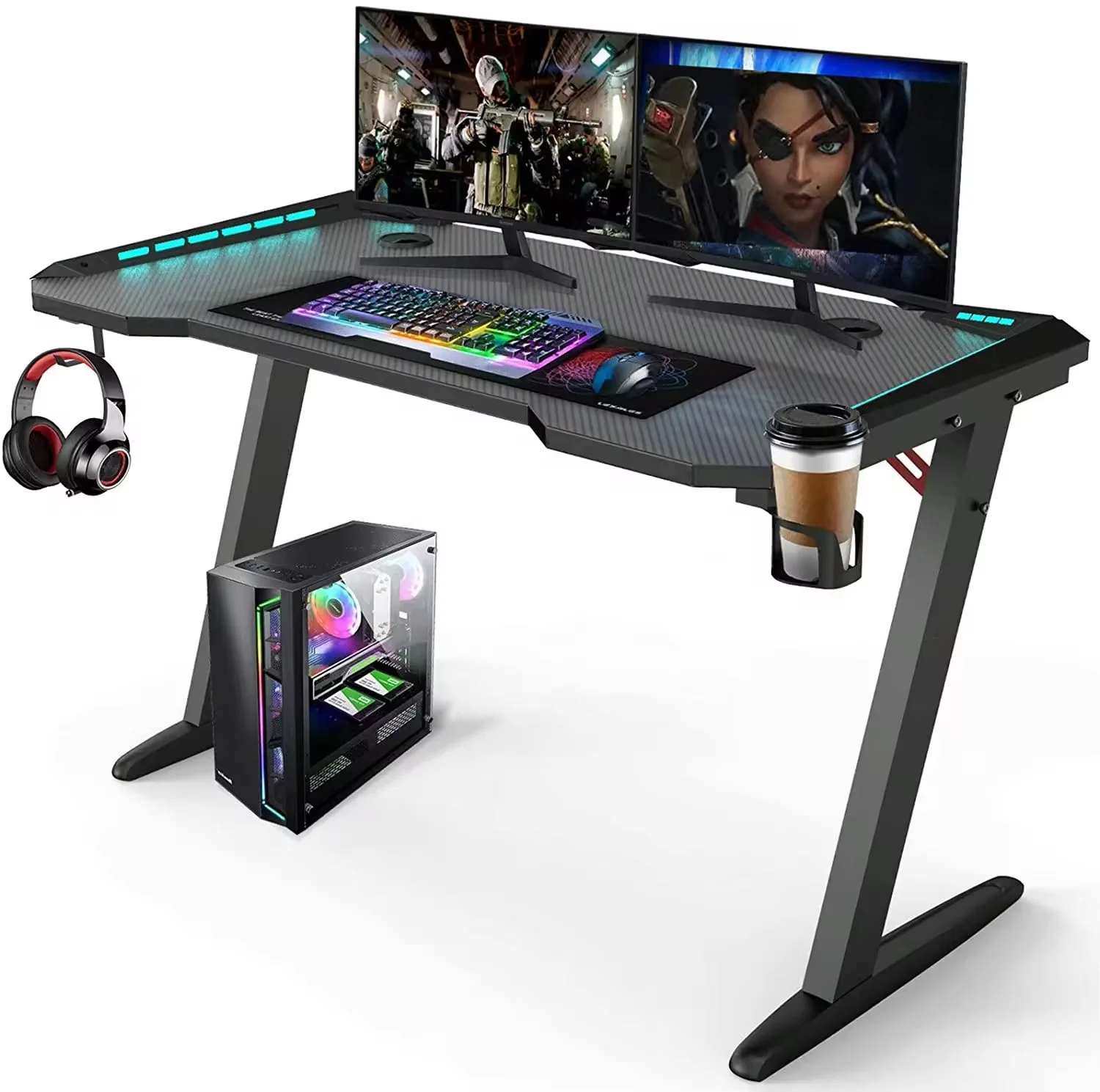 

Индивидуальный игровой стол для киберспорта OEM с компьютерным столом RGB и подстаканником, качественный Z-образный эргономичный гоночный стиль