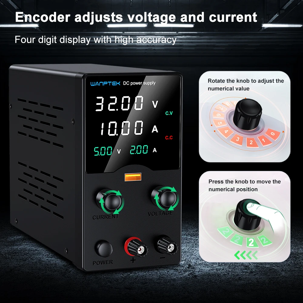 Wanptek DC Labor-Netzteil Einstellbar 30V 10A 60V 5A 120V 3A mit USB-Schnellladung Tischnetzteil – Detail 2