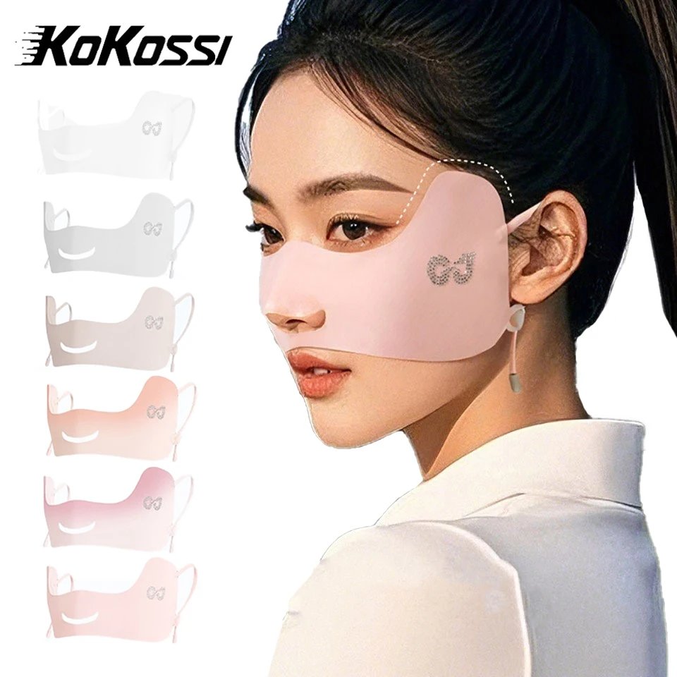 

KoKossi 1PCS Summer Ice Silk Sunscreen Mask Women Outdoor UV Protection Sun Shading Breathable Golf Face Mask Hanging Ear Style