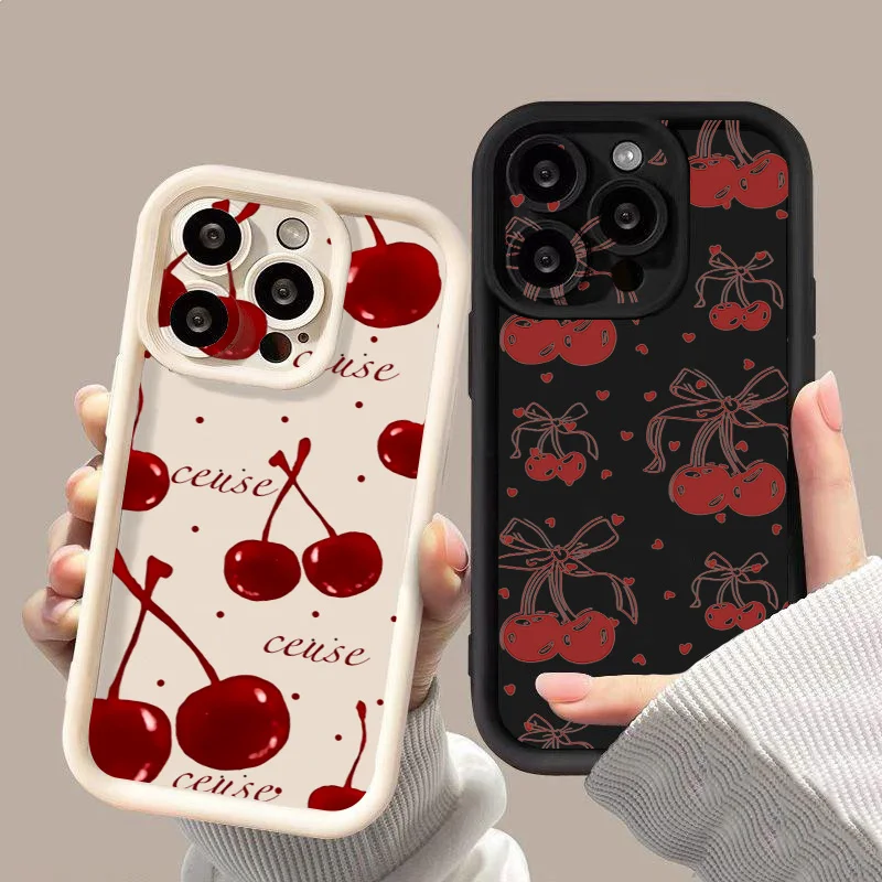 

For Samsung Galaxy S25 Ultra S24 FE S23 Plus S22 S21 A16 A26 A36 A56 A25 A35 A55 A34 A54 A53 A52 Heart Cherry Pattern Case Cover