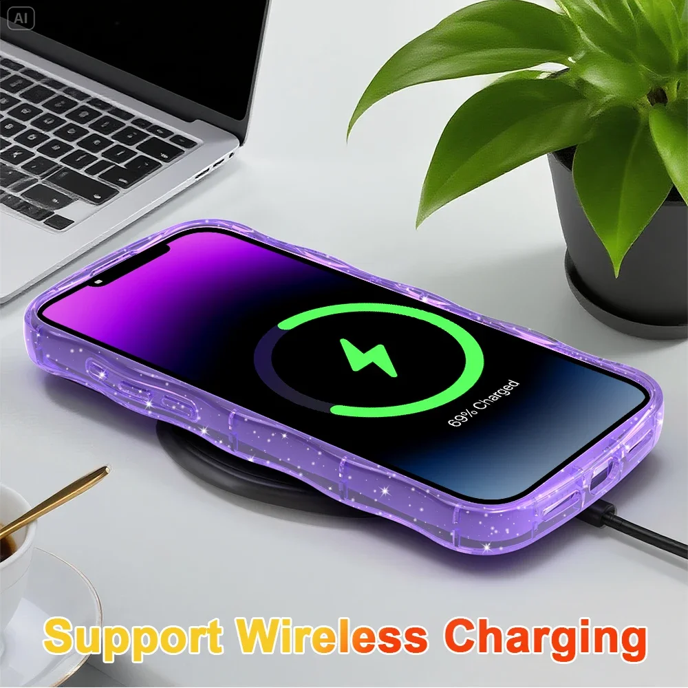 بلينغ تألق قوس قزح المغناطيسي شحن لاسلكي AI زر جراب هاتف آيفون 17 16 15 برو ماكس زائد الغطاء الواقي #5