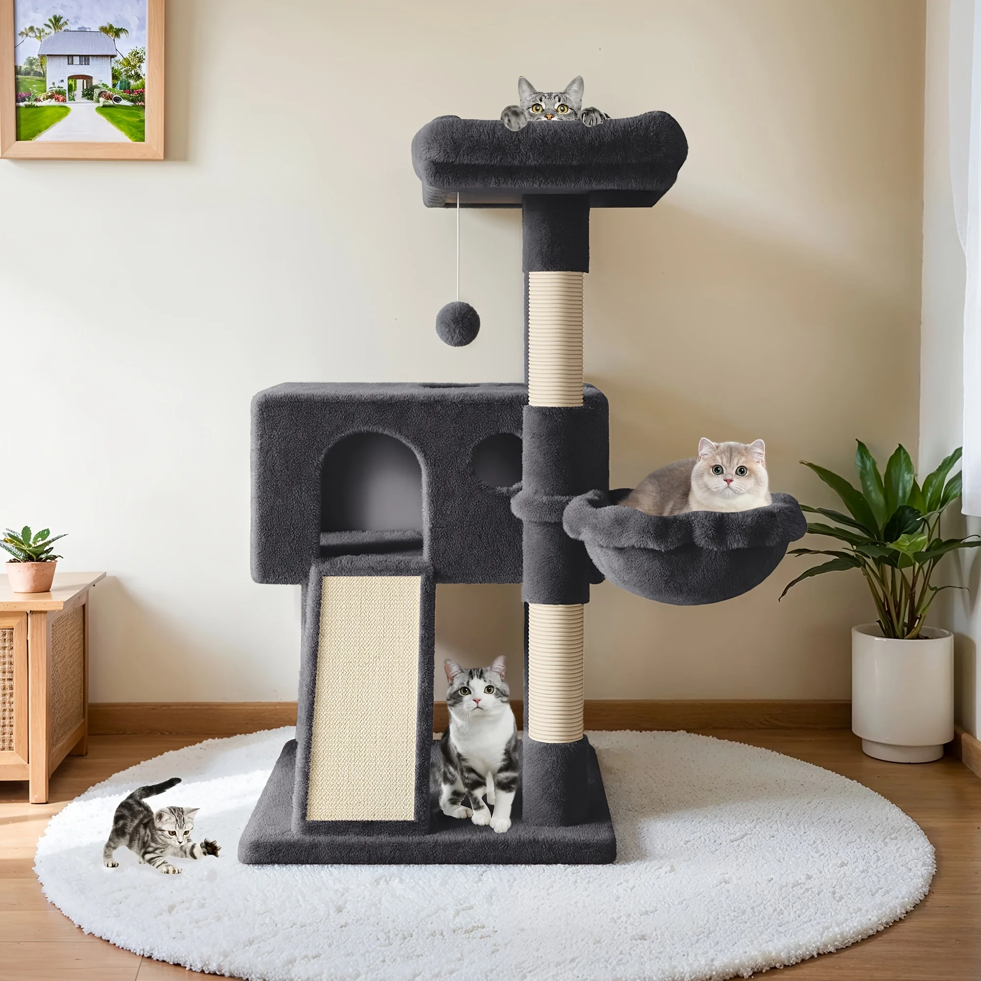 

HOOMIC 36" Cat Tree For Indoor Cats, Multi-Level Cat Condo With Sisal Scratching Posts And Board, Cozy Hammock, Padded Plush Per