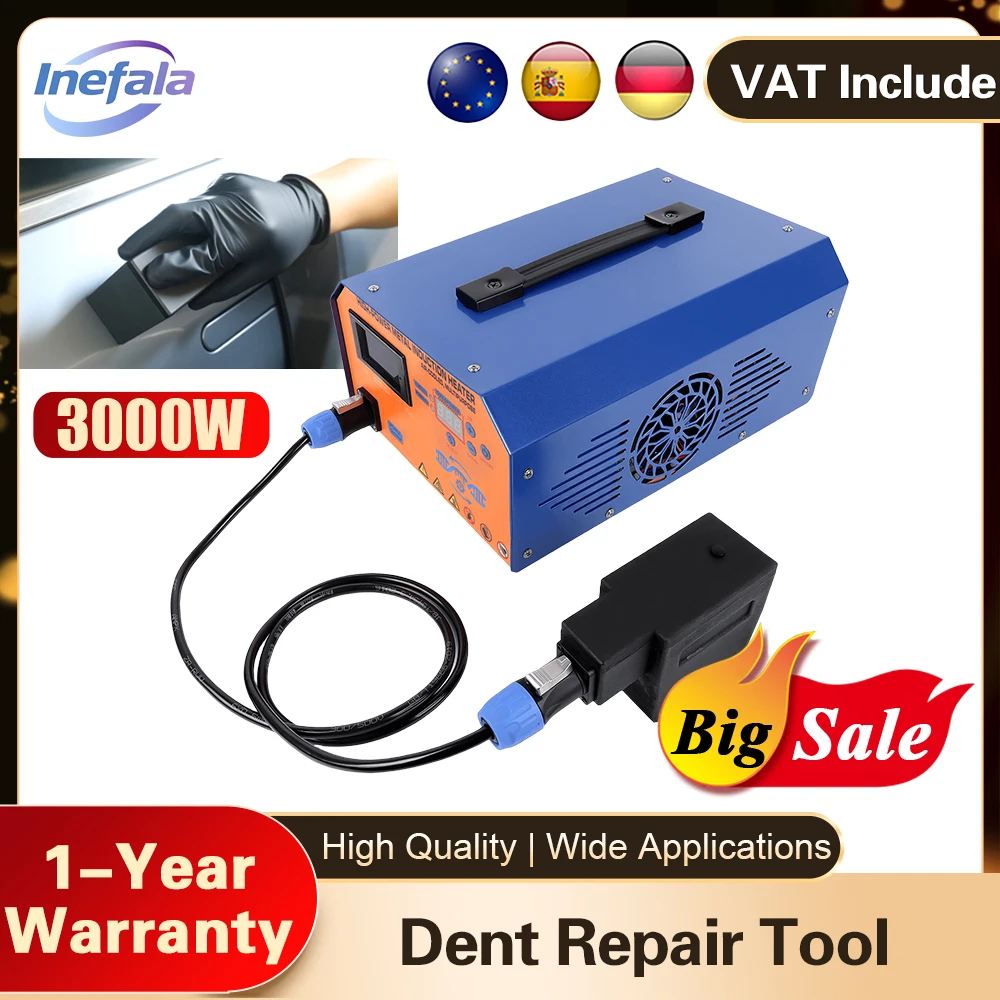 Inefala 3000W Auto-Dellenreparaturwerkzeug Flammenloser Induktionsheizer PDR Dellenentferner Auto-Hagelschaden-Reparaturset für Glas- und Metallbearbeitung