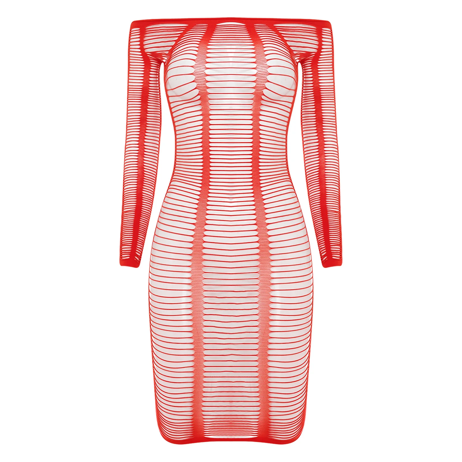

Women Lingerie Fishnet Dress See Through Stretchy Long Sleeve Off Shoulder Bodycon Nightdress for Lingerie Dating Night Bedtime