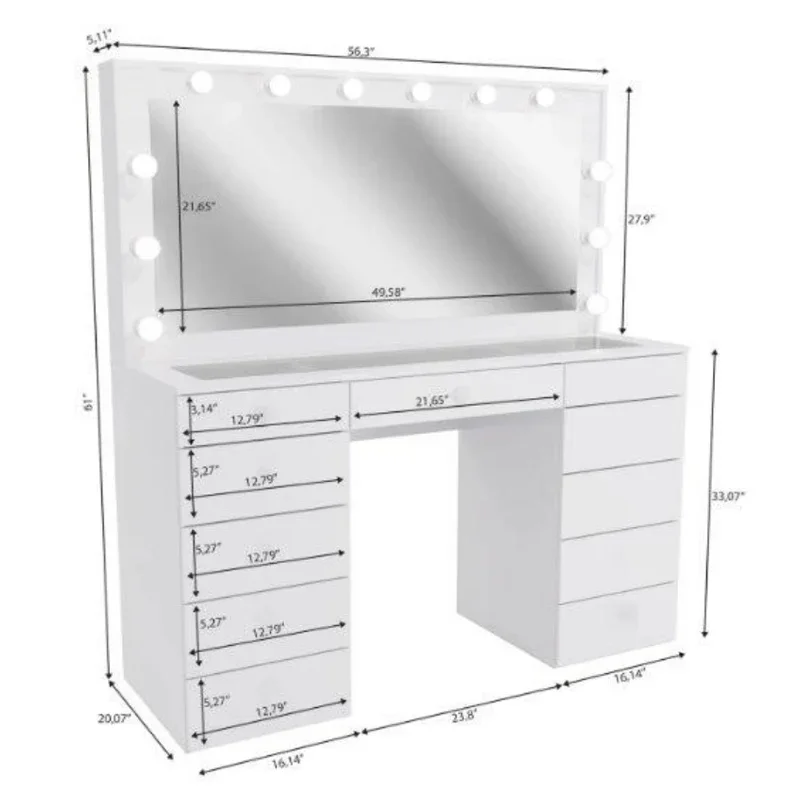 White Cheap Vanity Desk Makeup Vanity Dressing table with Mirror and Lights