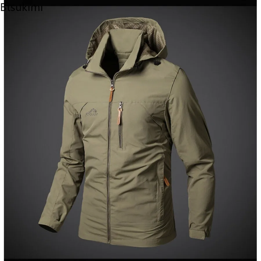 Spring Autumn New Men's Classic Windbreaker Jackets Loose Casual Waterproof Hooded Coats Men Outdoor Hiking Biking Bomber Jacket