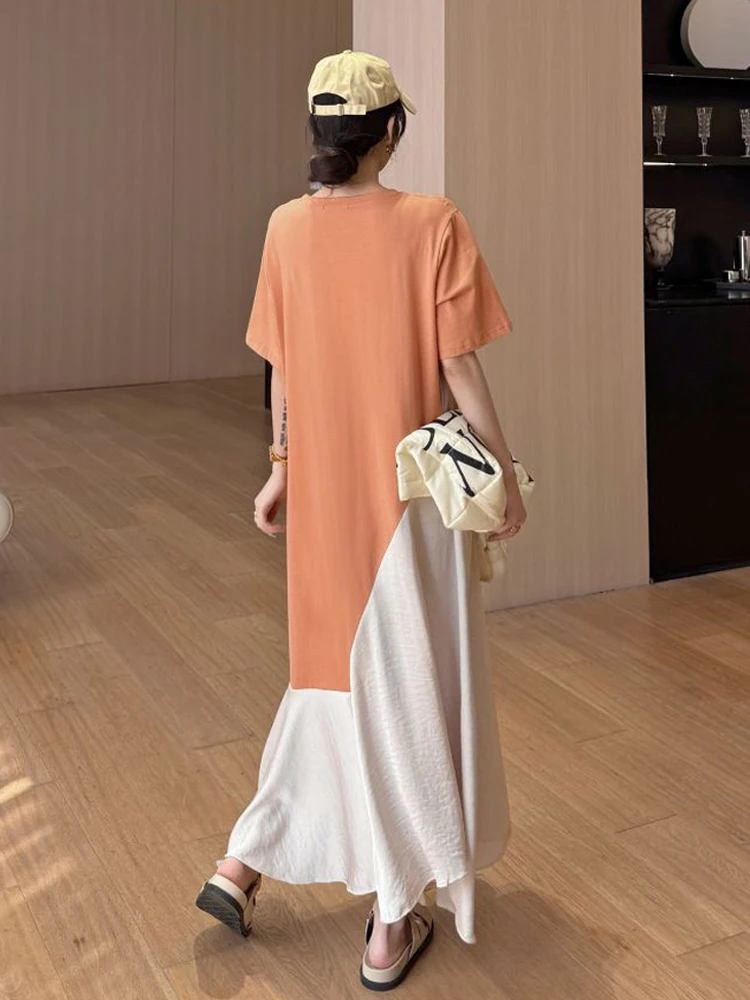 NYFS المرأة فستان صيفي فضفاض حجم كبير موضة كم قصير المرقعة الساتان خلات فستان طويل رداء Ete فام Elbise 2025 جديد #5