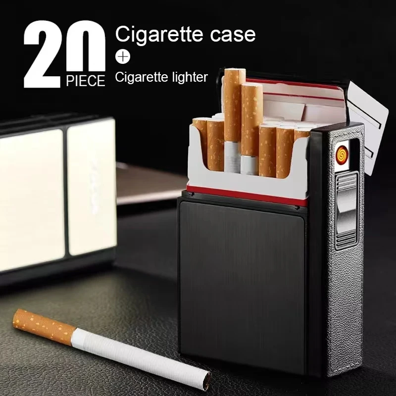 20 Cigarette Case Metal Lighter Usb and Inflatable Lighter Cigarette Case Gas Cigarette Lighter Gadget Lighter Case Men Gift