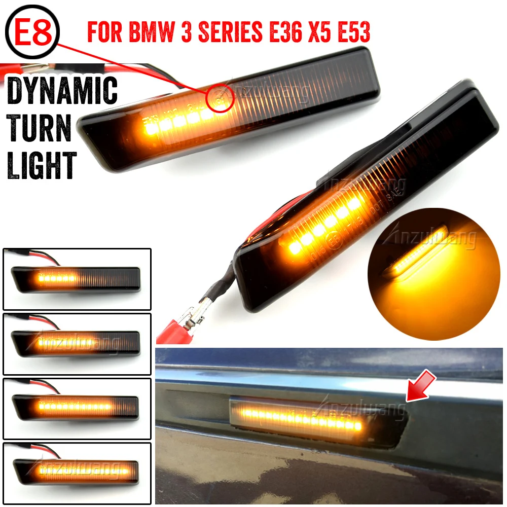 

2x Dynamic Fender LED Turn signal Side Marker Light Sequential Lamp For BMW X5 E53 1999 2001 2002 2003 2004 2005 2006 E36 1997