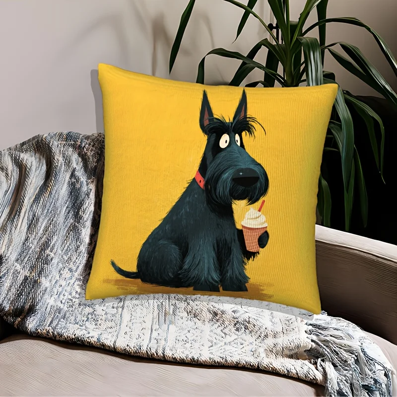 1pc Kawaii Scottie Dog Pillow Cover, Polyester 2D Double-Sided Print, Cute Scottish Terrier with Ice Cream Design, Whimsical Acc