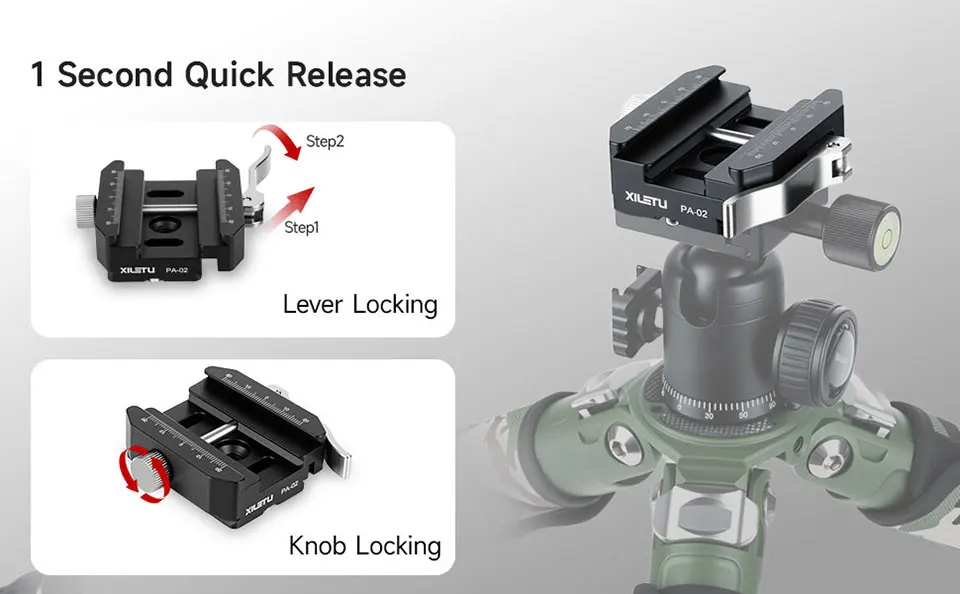 XILETU 140g QR-Klemme, CNC-Aluminium-Schnellspannklemme, Arca-Swiss & Picatinny Adapter für DSLR-Kamera, Stativ, Einbeinstativ, Kugelkopf – Detail 2