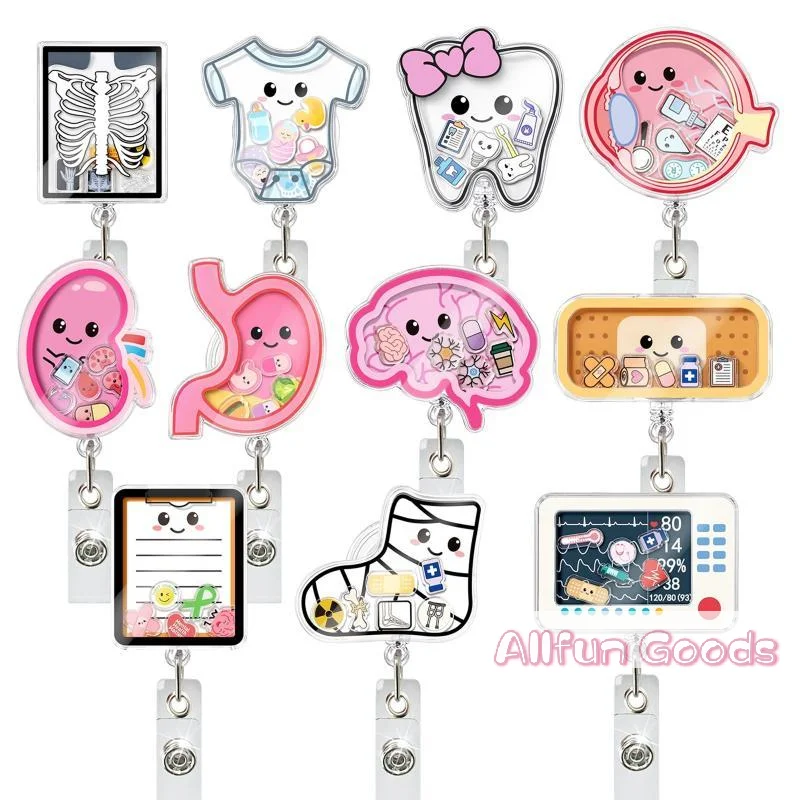 [TG835]1Pcs 2026 New Design Shaker Acrylic Anime Human Organ Retractable Doctor ID Card Holder Nurse Badge Reel Alligator Clip