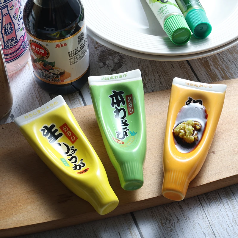 Mustard Wasabi Bottle Shape Seasoning Dish Japanese Underglaze Ceramic Sauce Hot Pot Dipped Soy Pickle Dish Sushi Vinegar Plate