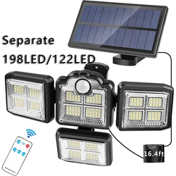 Solar Outdoor Light with Lights Reflector Motion Sensor Remote Control 4 Heads 270° Wide Angle Solar Powered Wall Flood Light