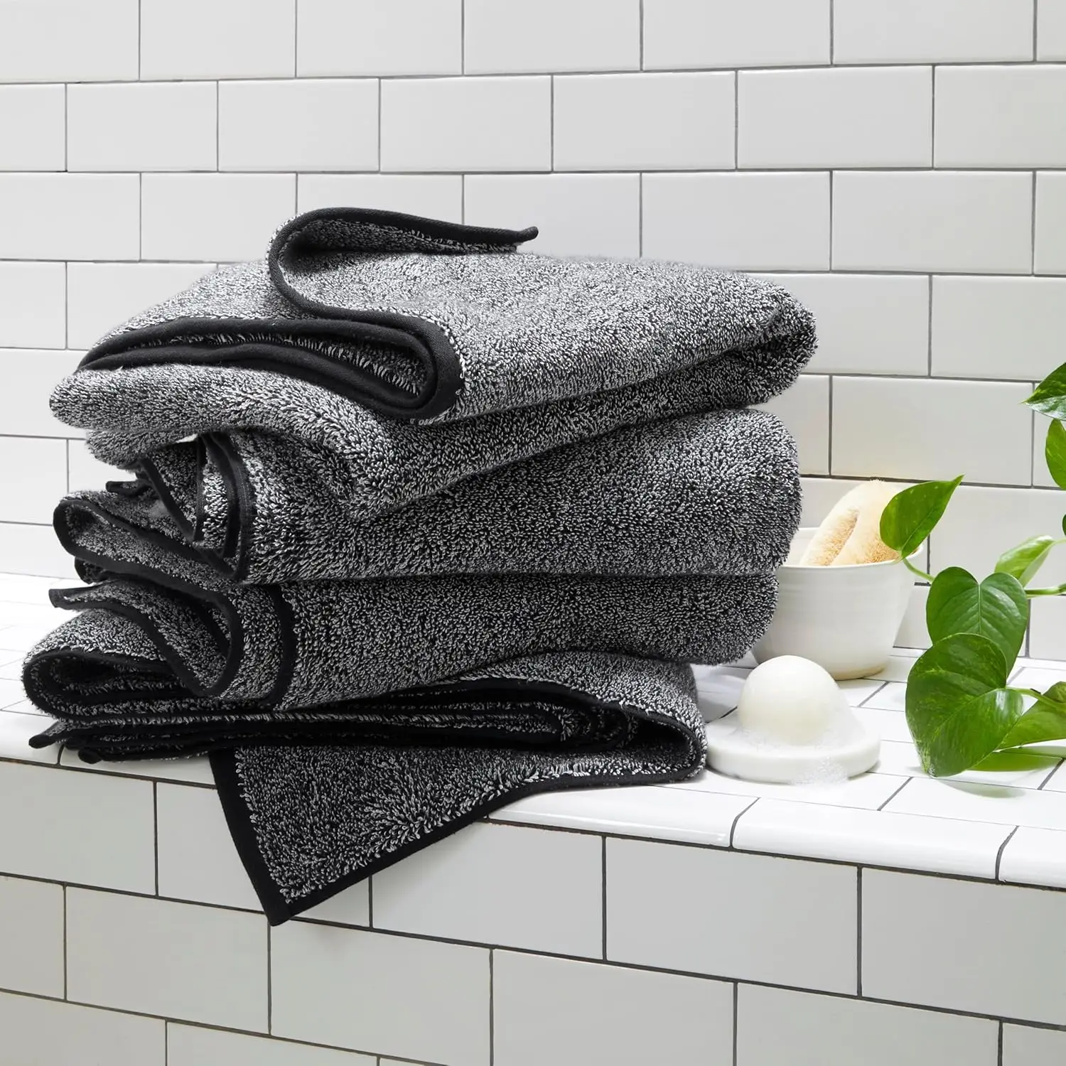 Super-Plush Turkish Cotton Bath Towel Set - Set of 2 Bath Towels + 2 Hand Towels Marled Black 100% Turkish Cotton