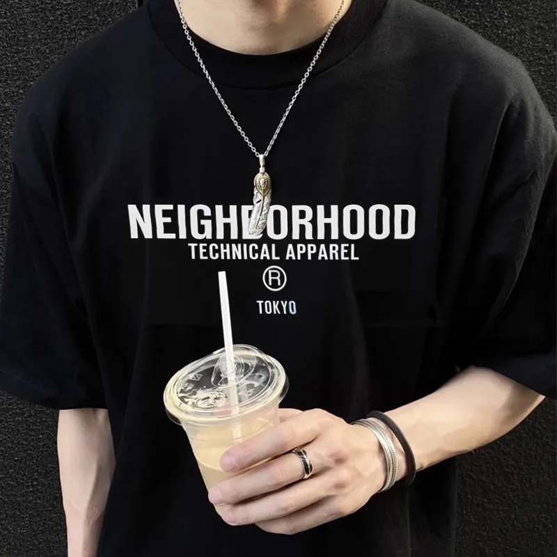 

2024 NEIGHBORHOOD Heavyweight pure cotton NBHD letter printed short sleeved men women round neck casual versatile T-shirt TX1039