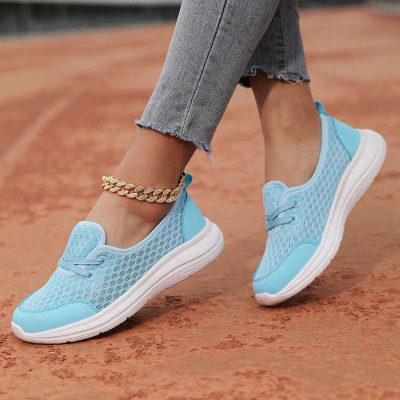 Woman Mesh Breathable Knitting Sneakers Women Lightweight Non Slip Ladies Running Shoes Wedges Slip on Casual Shoes Plus Size 42