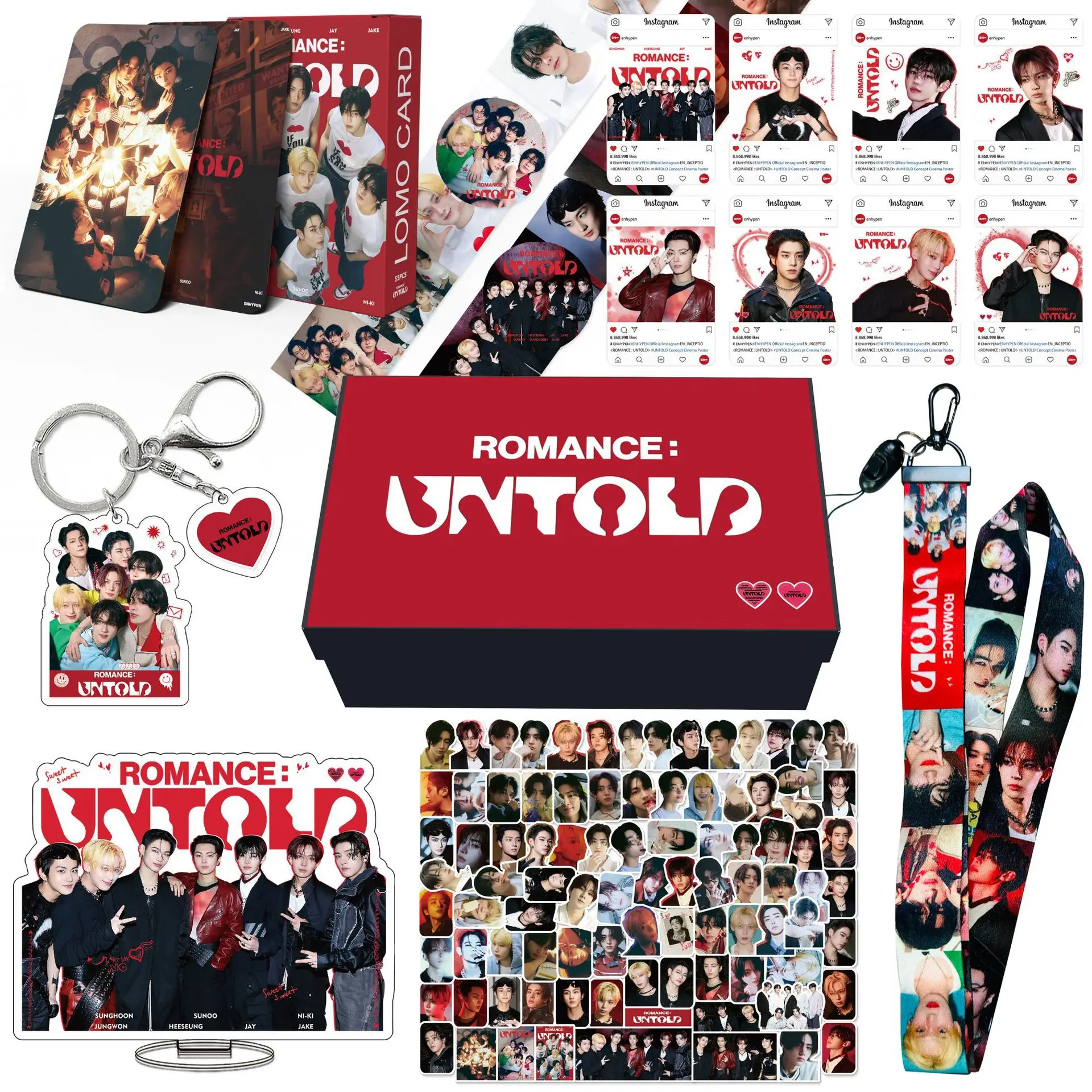 Kpop HEESEUNG VIVI JUNGWON JAY Gift Box Album ROMANCE UNTOLD Lomo Cards Stickers Masking Tape Acrylic Stand Combination Kits