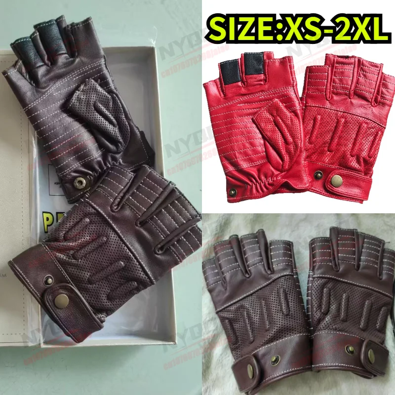 Motorcycle Riding Gloves for Men and Women in All Seasons Non Slip Half Finger Sheepskin Gloves, Retro Wear-resistant Gloves